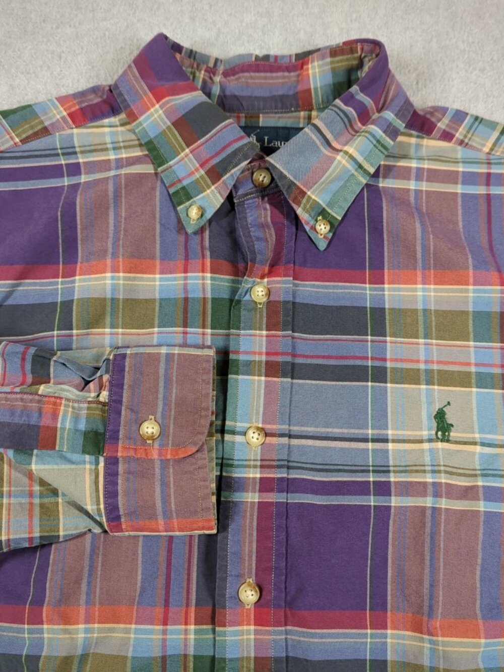 Ralph Lauren Shirt Men's Large Plaid Classic Fit Long Sleeve Button Down Preppy